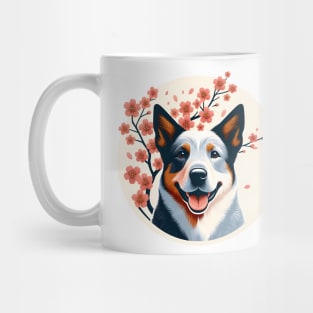 Australian Cattle Dog Celebrates Spring Cherry Blossoms Mug